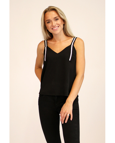 BLACK V-NECK BUCKLE STRIPE TOP