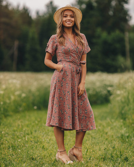 MOON PEARL MIDI DRESS FLORAL PINK