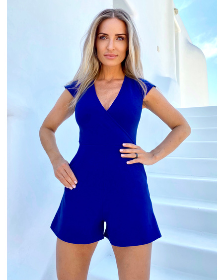 WRAP RAGLAN SHORTS JUMPSUIT BLUE