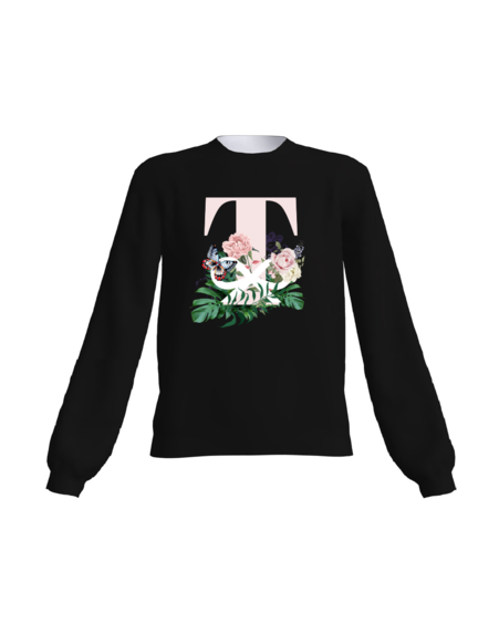 LETTER T FLORAL SWEATSHIRT BLACK