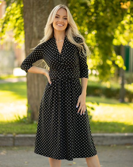 ELEGANT POLKA DOT DRESS BLACK