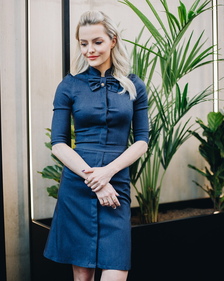 BOW DENIM DRESS DARK BLUE