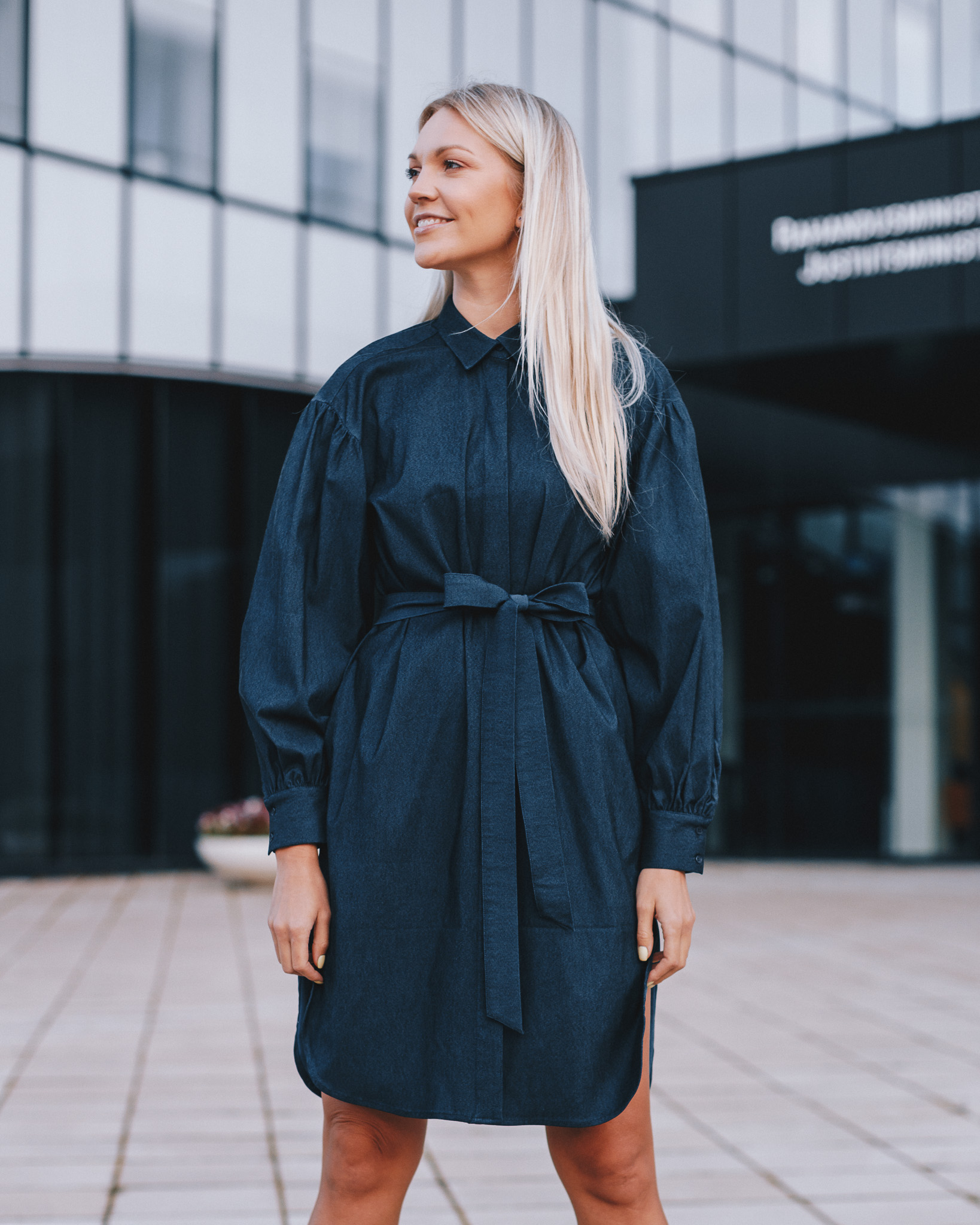 coloured denim dress