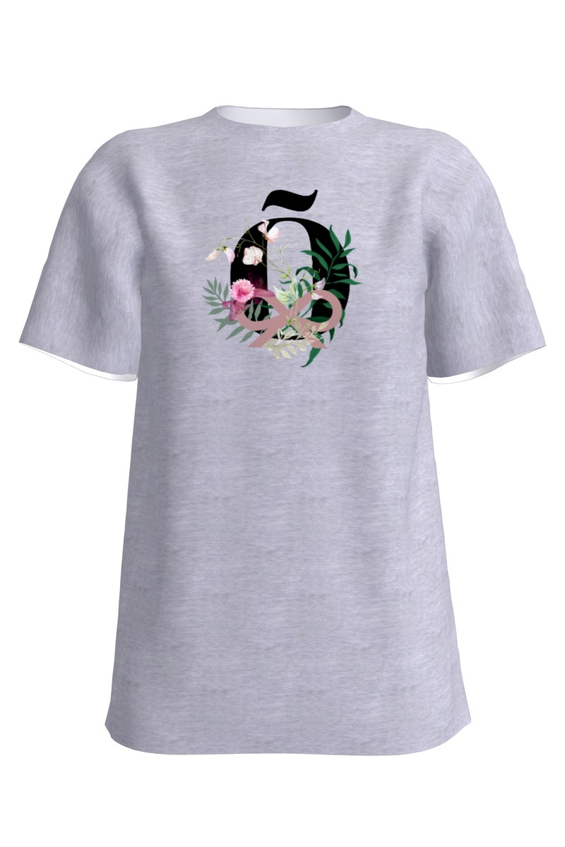 Letter O Floral Unisex T Shirt Light Grey Tallinn Dolls